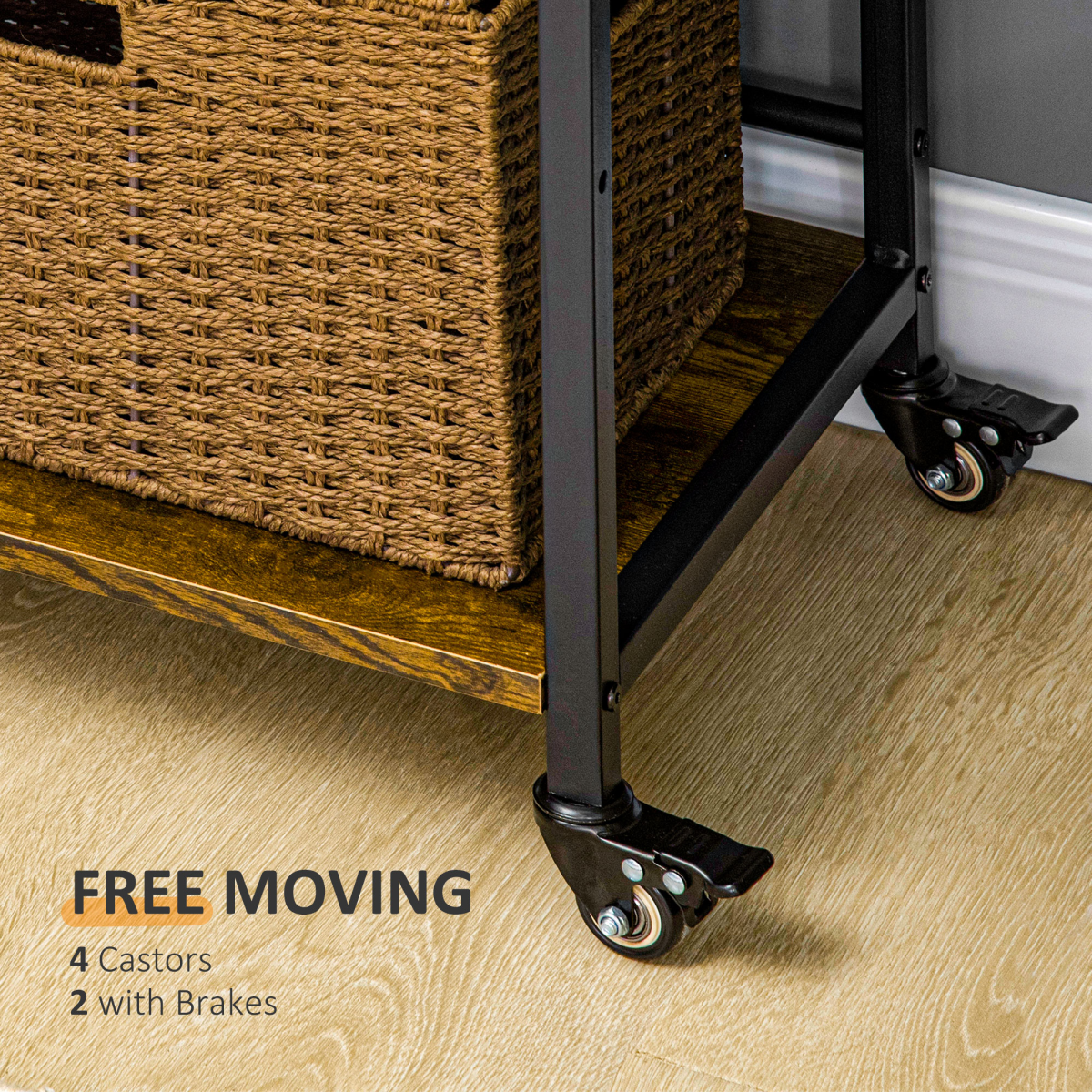 HOMCOM 3-Tier Printer Stand and Utility Cart with Adjustable Shelves – Rolling Storage Trolley