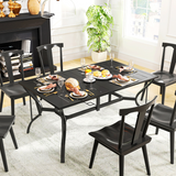 Outsunny Steel Garden Dining Table with Slatted Top & 42mm Parasol Hole – Seats 6, Black