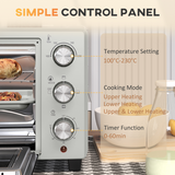 HOMCOM 21L Mini Oven with 1400W Electric Grill, Adjustable Temperature & 60-Minute Timer – Compact Kitchen Oven, Silver