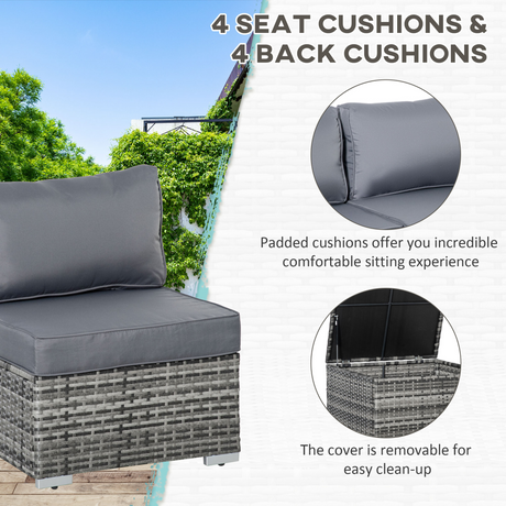 Outsunny grey rattan corner sofa set, front view