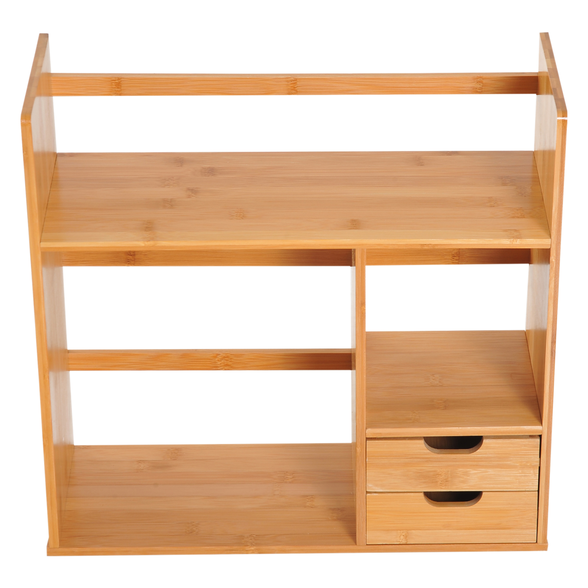 HOMCOM Bamboo Desk Organiser with 2 Drawers and 2 Cube Storage, 180 Degree Rotatable – Desktop Bookshelf