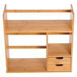 HOMCOM Bamboo Desk Organiser with 2 Drawers and 2 Cube Storage, 180 Degree Rotatable – Desktop Bookshelf