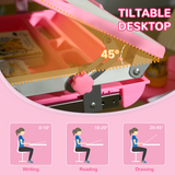 HOMCOM Kids Desk and Chair Set with Height-Adjustable Table, Drawer, Pen Slot & Hook – Study Desk, Pink