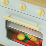 AIYAPLAY Play Kitchen with Light & Sound Stove, Microwave, Oven & Sink – Kids Kitchen Playset, Blue and White