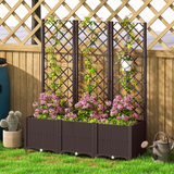Outsunny Plastic Planter Box with Trellis and Drain Plugs – Vertical Vegetable Garden Raised Bed, Brown