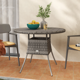 Outsunny Rattan Outdoor Dining Table for 4 with Wood-Plastic Composite Top – Patio Garden Furniture, Grey