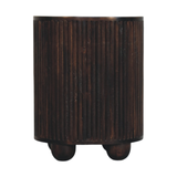 Artisan Furniture Solid Mango Wood Curved Fluted Bedside Table with 3 Drawers and Brass Knobs – Dark Brown