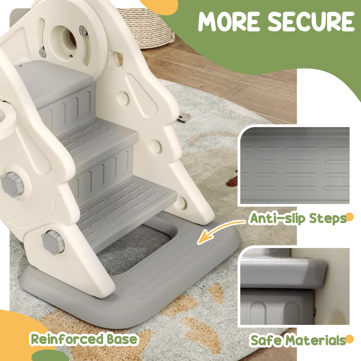 AIYAPLAY 3-in-1 Kids Slide with Basketball Hoop & Climber – Space Theme Foldable Play Set, Cream White