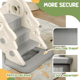AIYAPLAY 3-in-1 Kids Slide with Basketball Hoop & Climber – Space Theme Foldable Play Set, Cream White