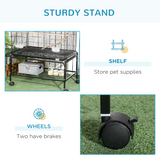 PawHut Bird Cage with Stand, Wheels, Toys & Swing – Steel Cage for Budgies, Finches, Canaries & Parakeets