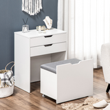 White Dressing Table Set with Flip-Up Mirror, Matching Stool & Storage Compartments – Doubles as a Desk