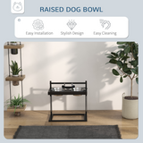 PawHut Raised Dog Bowl Stand with Two Stainless Steel Bowls – Adjustable Height Feeder, Black