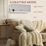 HOMCOM Wall Mounted Downflow Ceramic Heater with 12h Timer, Remote Control and 30° Oscillation – 1000W/2000W