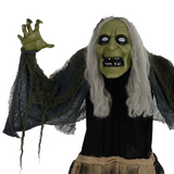 HOMCOM Halloween Witch Animatronic Prop with Sound Activation and Glowing Red Eyes – Indoor and Covered Outdoor