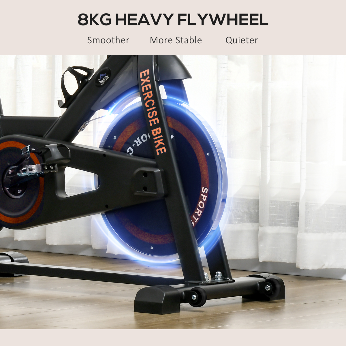HOMCOM Exercise Bike with 8kg Flywheel, Adjustable Height & Resistance, Monitor – Home Cardio Cycle, Black