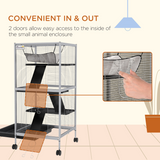 PawHut Rolling Small Animal Cage with Ramps & Platforms – Chinchilla and Ferret Cage with Hammock, Light Grey