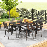 Outsunny 7-Piece Steel Patio Dining Set with 42mm Umbrella Hole – Table & 6 Stackable Chairs, Black