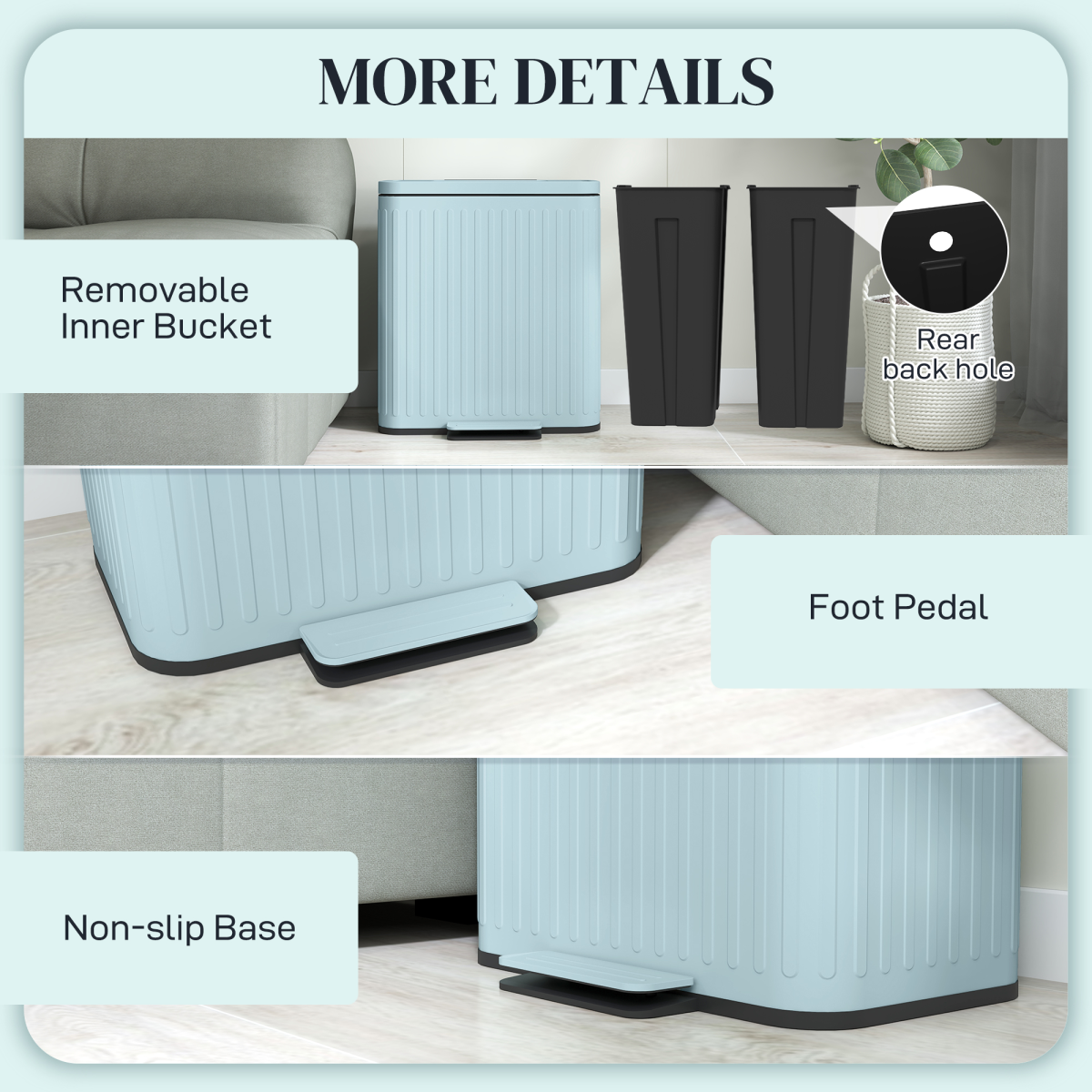 HOMCOM 2 x 20L Double Pedal Bin with Soft-Close Lids – Rubbish & Recycling Kitchen Bin, Light Green
