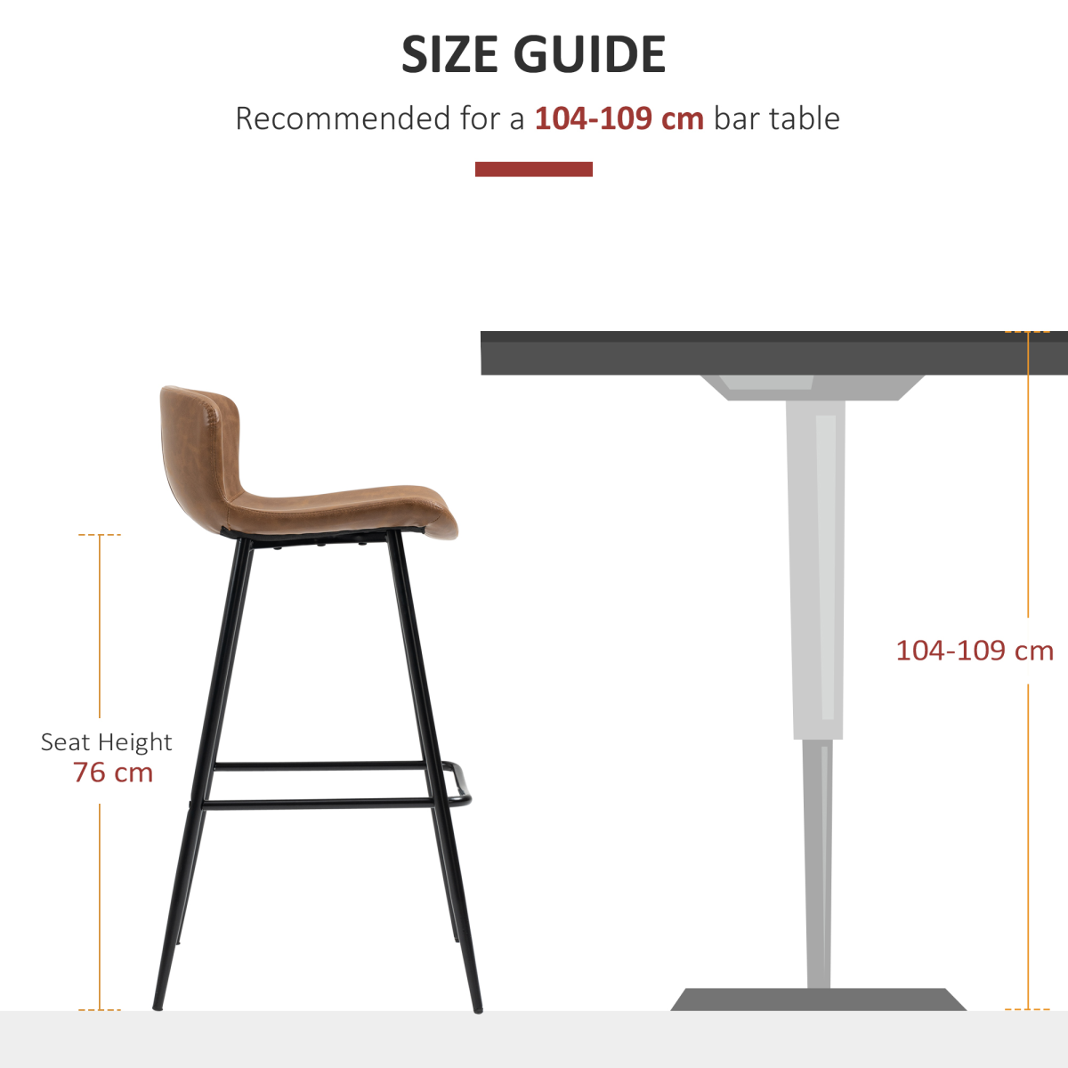 HOMCOM Set of 2 Retro Bar Stools with Back, Footrest & Steel Legs – PU Leather Bar Chairs