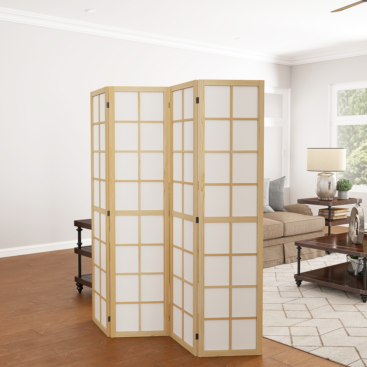 HOMCOM 4 Panel Folding Room Divider with Pine Wood Frame – Privacy Screen, 160 x 170cm
