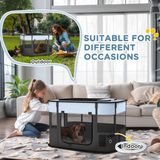 PawHut Portable Foldable Pet Playpen with Mesh Windows & Storage Bag – Dog, Rabbit & Kitten Run, Grey, 84cm