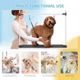 Pawhut Adjustable Dog Grooming Table with Two Safety Slings and Mesh Basket – Foldable Metal Frame, Black