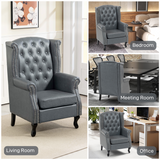 HOMCOM Chesterfield-Style Wingback Armchair with Tufted Faux Leather Upholstery & Eucalyptus Wood Frame – Grey
