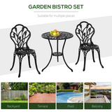 Outsunny 3-Piece Aluminium Bistro Set with 2 Chairs, Round Table & Umbrella Hole – Tulip Design Garden Furniture, Black