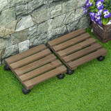 Outsunny 2 Pack Solid Wood Corner Plant Stands with Wheels – Mobile Flowerpot Holders for Garden & Balcony