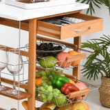 HOMCOM Multifunction Kitchen Island Trolley with Drawer, Side Racks & Castor Wheels – Brown