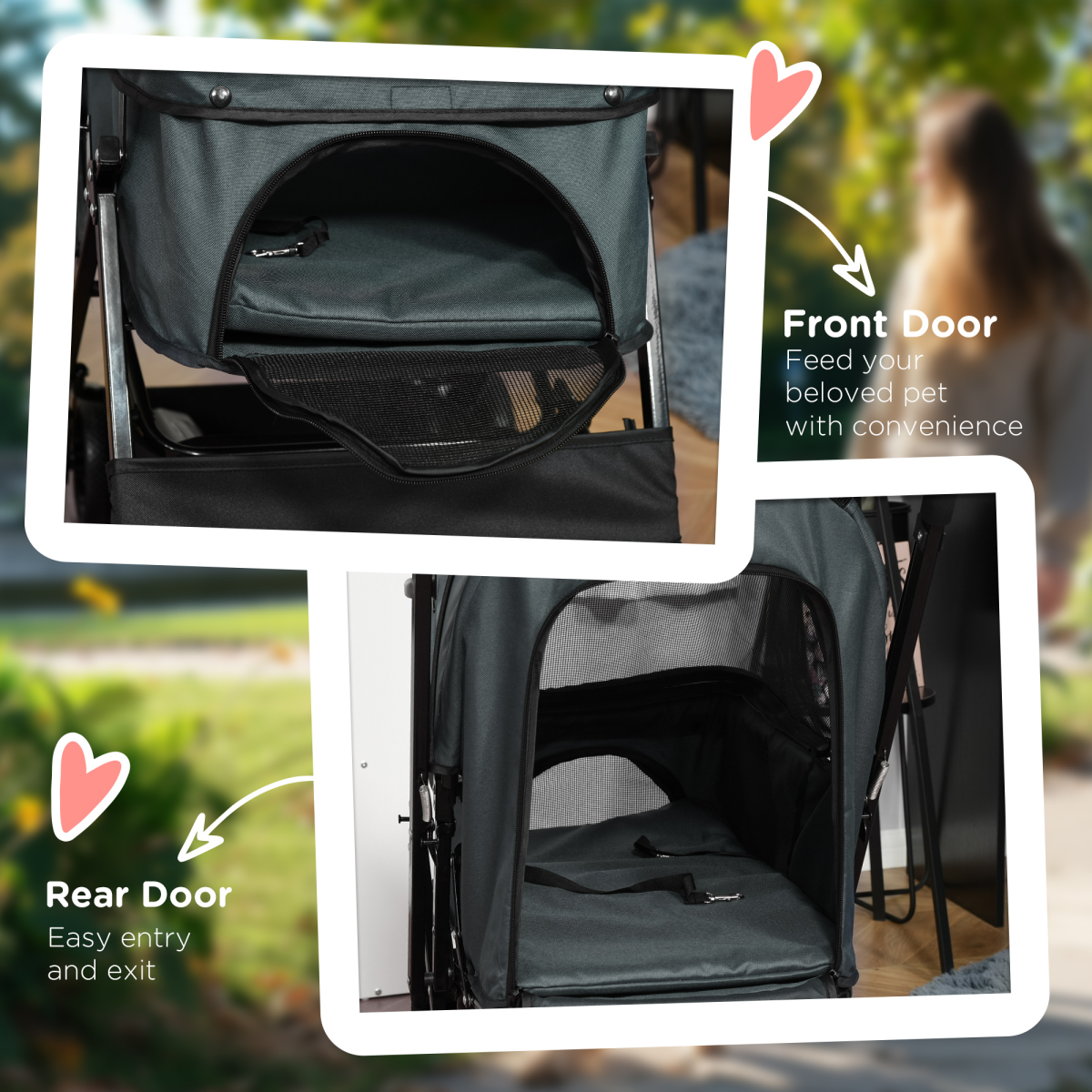 Pawhut Foldable Dog Pet Stroller with Reversible Handle, Canopy and Storage Basket – Travel Carriage, Grey
