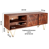 Dark Gold Plasma Media TV Unit in Solid Wood with Abstract Metal Inlay – Storage for Large Flat-Screen TVs