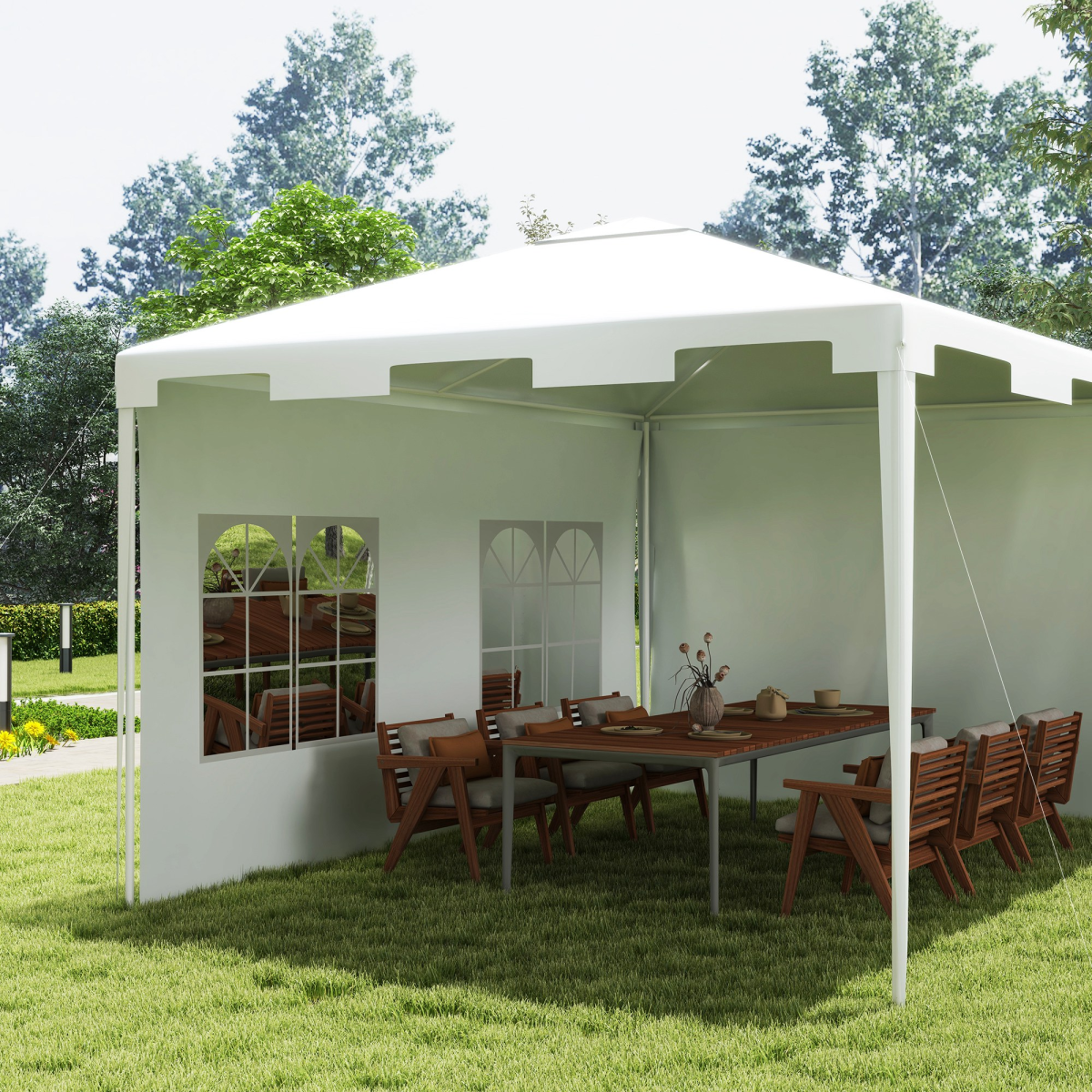 Outsunny 3 x 4m Garden Gazebo Party Tent with 2 Removable Walls – Steel Frame Marquee Canopy, White