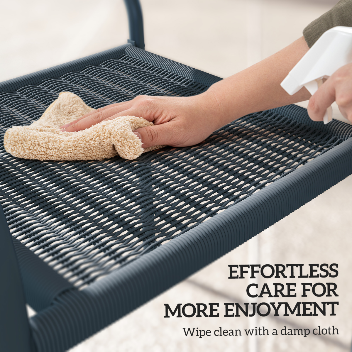 Outsunny Set of 4 Stackable Garden Chairs with Rattan Effect & Steel Frame – Space-Saving Patio Seating, Dark Grey