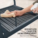 Outsunny Set of 4 Stackable Garden Chairs with Rattan Effect & Steel Frame – Space-Saving Patio Seating, Dark Grey