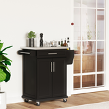 HOMCOM Rolling Kitchen Cart with Drawer, Cabinet, Towel Rail & Spice Rack – Mobile Storage Trolley, Black