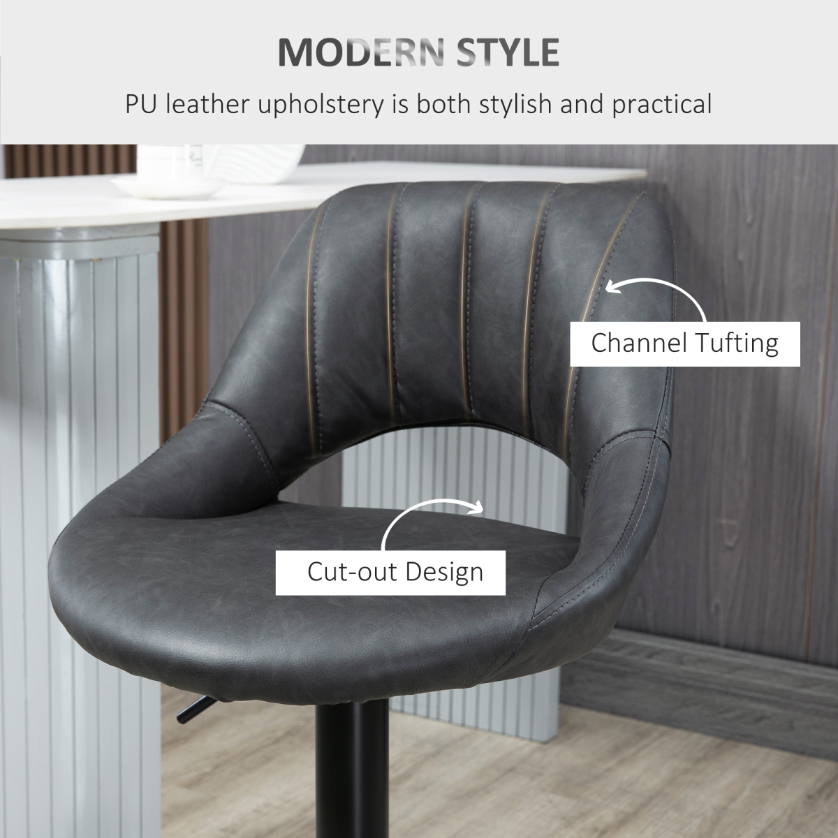 HOMCOM Adjustable Swivel PU Leather Bar Stools with Footrest – Kitchen Island Seating, Set of 2