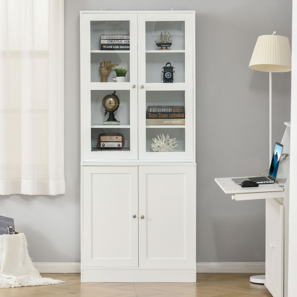 HOMCOM Modern Bookcase Display Storage Cabinet with Doors & Adjustable Shelves – Living Room & Office Storage