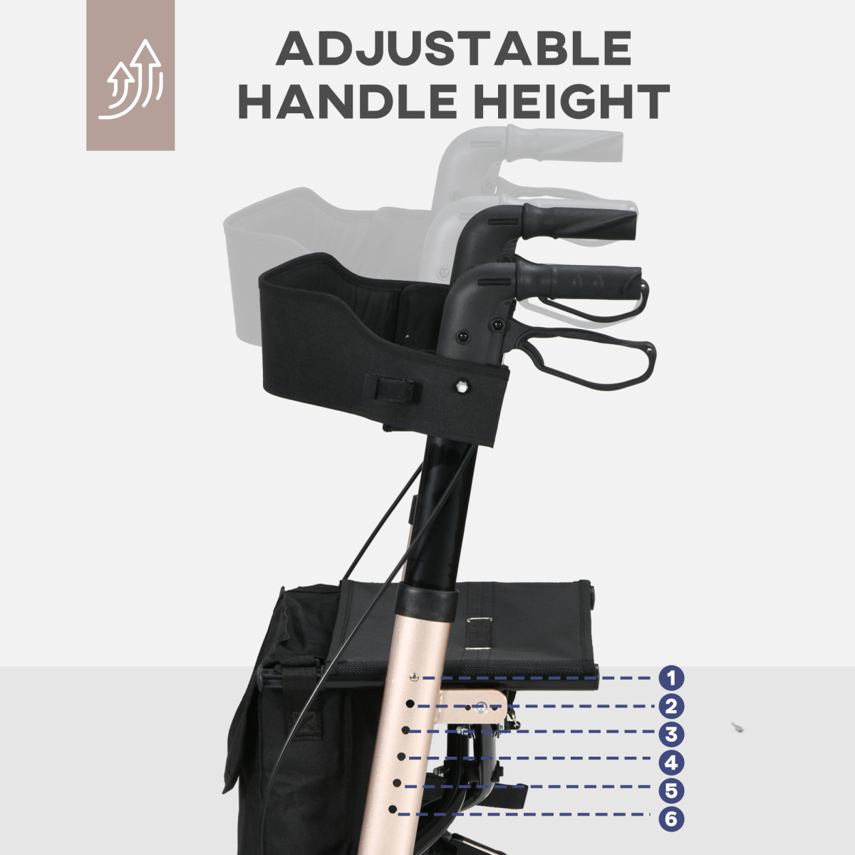 HOMCOM 4-Wheel Rollator Walker with Seat, Backrest & Bag – Height Adjustable Walking Aid, Gold Tone