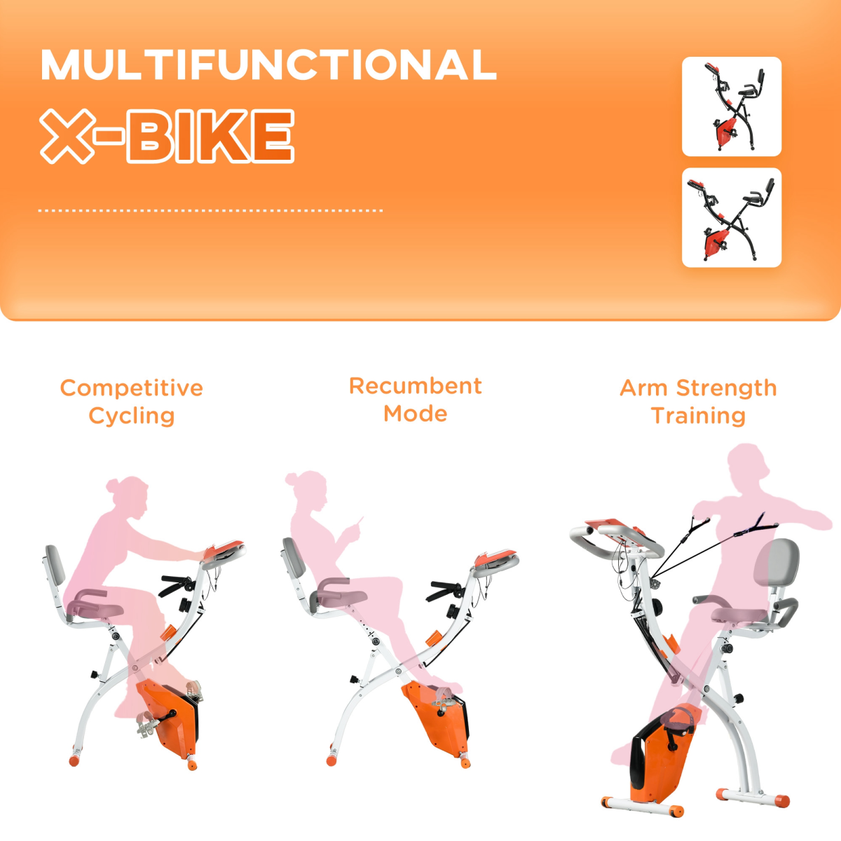 HOMCOM 2-in-1 Foldable Upright & Recumbent Exercise Bike, 8 Resistance Levels & Pulse Sensor – Home Cardio