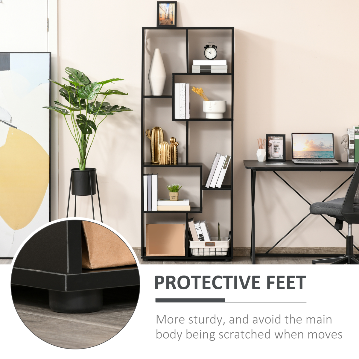 HOMCOM 178cm 8-Shelf Bookcase with Melamine Surface and Anti-Tipping Design – Multipurpose Storage, Black