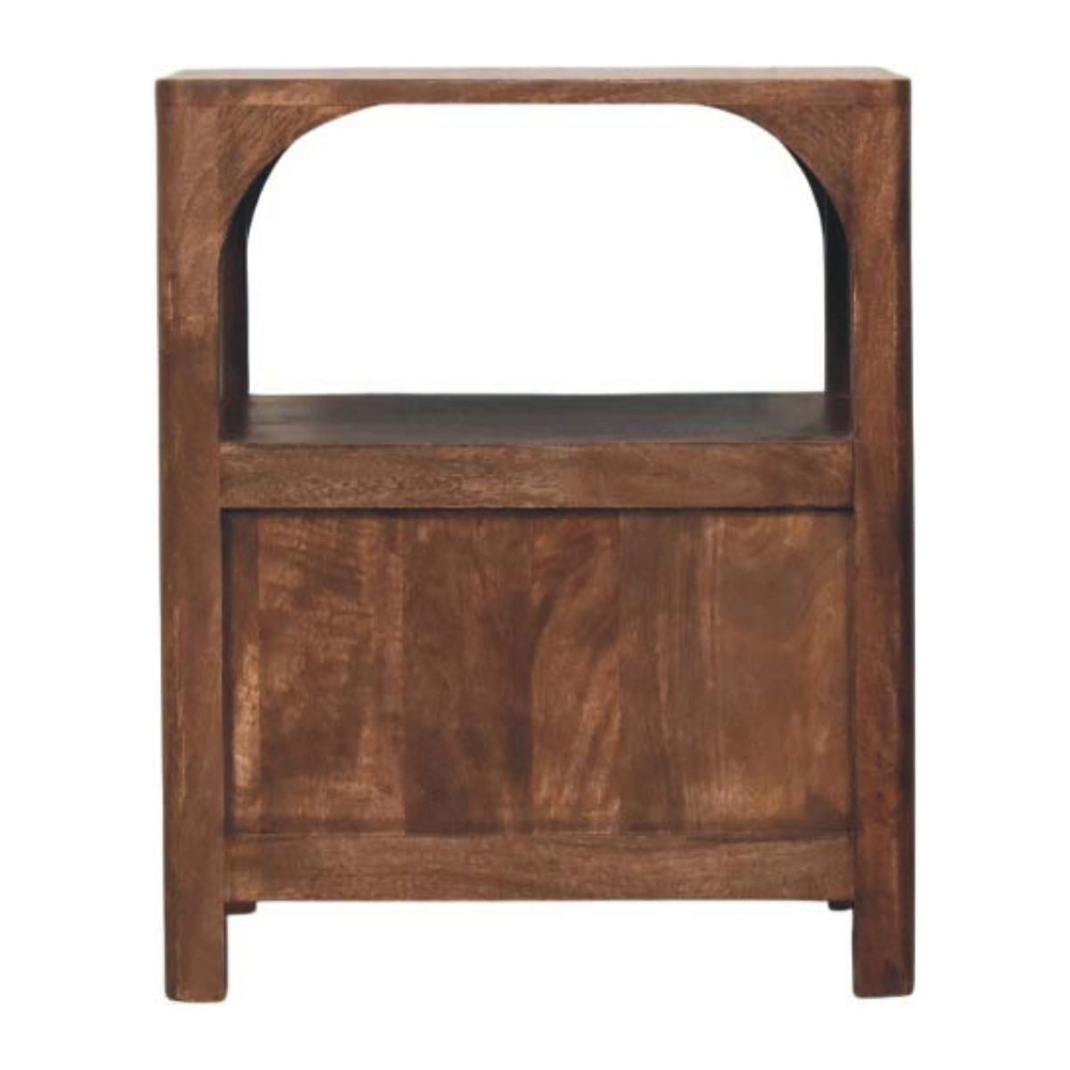 Artisan Furniture Solid Wood Arc-Line Bedside Table with 1 Drawer & 1 Open Slot – Roasted Almond, Brown
