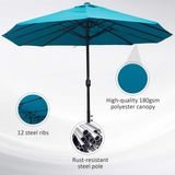 Outsunny 4.6m Double Canopy Patio Umbrella Parasol with Crank Lift, 12 Ribs – Garden Sun Shade without Base, Blue