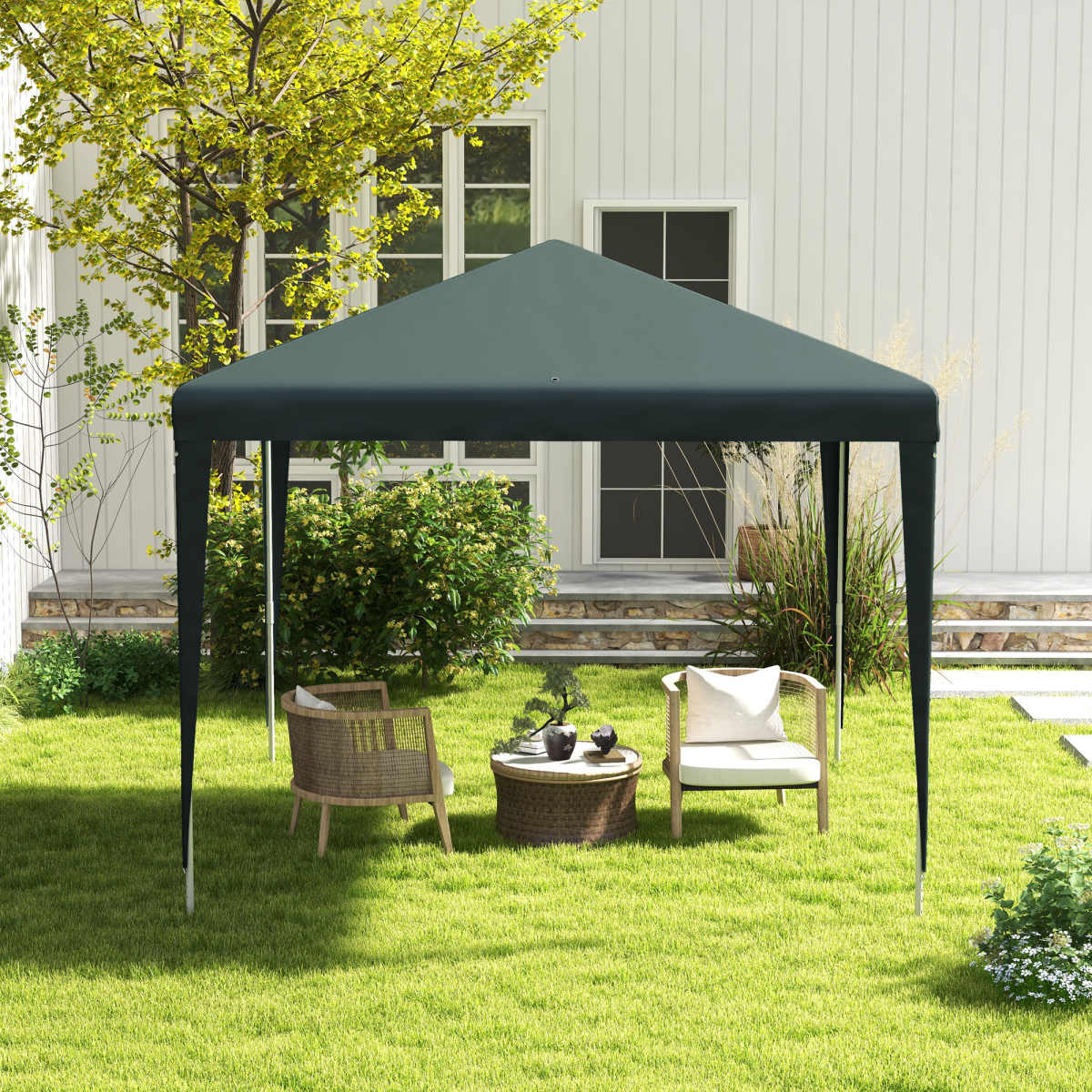 Outsunny Garden Gazebo Marquee Party Tent with Steel Frame, Ground Stakes and Guy Ropes – 2.7 x 2.7m, Green