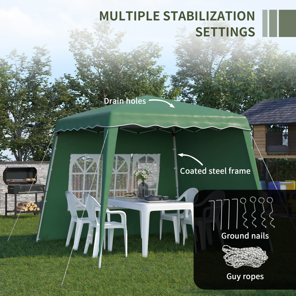 Outsunny 2.4 x 2.4m UV50+ Pop Up Gazebo with Removable Walls, Adjustable Legs & Carry Bag – Garden Canopy Tent, Green