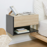 HOMCOM Floating Bedside Tables Set of 2 with Drawer and Open Shelf – Modern Nightstands, Oak and Black