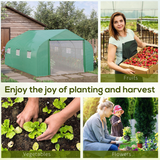 Outsunny 4.47 x 3 x 2m Walk-in Polytunnel Greenhouse with PE Cover, Zipped Door & 6 Mesh Windows, Green