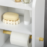 kleankin Freestanding Bathroom Storage Unit with Adjustable Shelf and Toilet Roll Holder – Slim, White