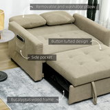 HOMCOM Click-Clack 2 Seater Sofa Bed with Cushions & Side Pockets – Space-Saving Guest Settee, Brown