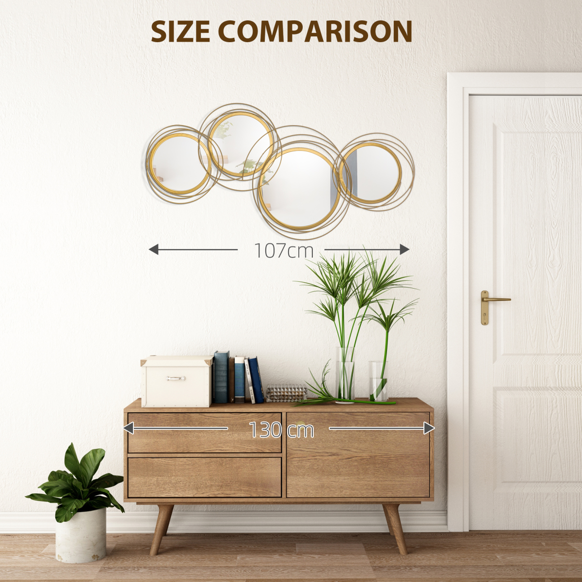 HOMCOM 4-Piece Gold Metal Wall Art with Decorative Mirrors – Modern Wall Sculpture